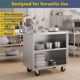 18" x 30" Stainless Steel Utility Cart with Enclosed Base and Open Front - 3 Shelf Heavy-Duty Commercial Service Cart - NSF Rolling Cart for Kitchen, Catering, Restaurant Storage