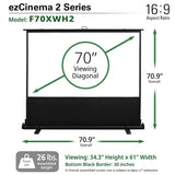 Elite Screens ezCinema 2, 70-inch 16:9, Manual Floor Pull Up Scissor Backed Projector Screen, Portable Home Theater Office Classroom Projection Carrying Bag, US Based Company 2-Year Warranty, F70XWH2