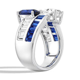 MSBLUE 6CT Size 9 Engagement Rings, Oval Cut Moissanite with Lab Grown Oval Sapphire or Ruby, Couple Anniversary Ring Set or Women’s Wedding Ring, GRA Certificate