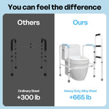 665lbs Toilet Safety Rail - Medical Grade Heavy Duty Bariatric Support Frame - No-Drill Stand Assist with Vacuum Suction Cup & Foam Handles - Adjustable Height & Width for Seniors, Post-Surgery