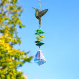 Rhinestones Hummingbird with Crystal Sun Catcher, Glass Window Hanging Ornament,Crystal Prism Suncatcher Outdoor Indoor Home Garden Party Decoration