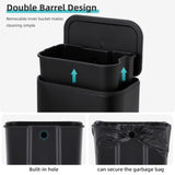 GarveeHome Bathroom Trash Can, 3.2 gal Stainless Steel Garbage Can with Lid, Rectangular Small Step Waste Bin with Foot Pedal & Removable Inner Bucket for Kitchen Bedroom Restroom (Matte Black)