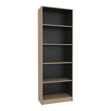 Tuhome Home 71" Tall Standard Bookcase with 5 Open Storage Shelves, Closed Back, Freestanding Living Room, Office or Bedroom Storage, Coastal Oak/Wenge