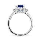 MSBLUE 3CT Lab Grown Blue Sapphire Halo Engagement Ring Silver Size 6.5