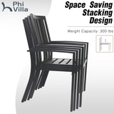PHI VILLA Outdoor Dining Set for 8,57.5" Wood-Like Metal Table