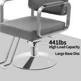 Pro Barber Salon Chair with Hydraulic Pump, 441lbs Heavy Duty Salon Chair Leather Seats Beauty Spa Hair Styling Chairs, 360° Rotatable Multi-Function Footrest for Hair Stylist Barbershop(Grey&Silver)