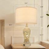 26.3’’ Dimmable Table Lamp, 3 Color Temperatures, Stepless Dimming, Hollow Out Resin Bedroom Lamps with USB Ports, Rustic Lamps Set of 2, Wash White Farmhouse Lamps for Living Room(Bulbs Included)