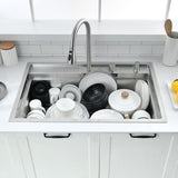 33 Inch Drop In Kitchen Sink with Waterfall Faucet Combo - VOKIM 33x22-Inch Drop In Sink Workstation Stainless Steel 16 Gauge Single Bowl Kitchen Sinks with Cutting Board