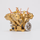 MechPuConToy Engine Model Kit That Works, RW-V4 Mini V-Shape 4-Cylinder Reciprocating Steam Engine Model for 90-150cm Steamships (Boiler Not Included)