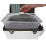 Engel 7.5qt Live Bait Cooler Box with 2nd Gen 2-Speed Aerator Pump - Portable Fishing Station & Minnow Bucket for Shrimp & Other Live Fish with Aerator - ENGLBC7-N in White
