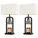 PoKat Bedside Table Lamps with Candle Warmer & Timer for Bedroom, Farmhouse Lamps Set of 2 for Night Stands, 21.5'' Bedroom Lamps Decor for Living Room, Side Table, Hallway, Bulbs Included, Black