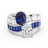 MSBLUE 6CT Size 9 Engagement Rings, Oval Cut Moissanite with Lab Grown Oval Sapphire or Ruby, Couple Anniversary Ring Set or Women’s Wedding Ring, GRA Certificate