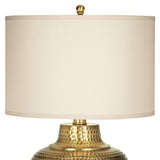 Franklin Iron Works Maison Loft Rustic Farmhouse Table Lamps 27" Tall Set of 2 Antique Brass Textured Hammered Metal Cream Linen Drum Shade for Bedroom Living Room Bedside Nightstand House Office