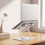 Nishiyuenyi Laptop Cooling Stand with Sturdy Steel Build and Open Frame for Maximum Air Circulation Ergonomic Notebook Raiser with 360 Degree for Comfortable, Black, with Fan