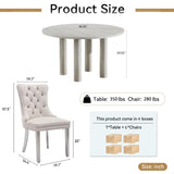 SSLine Faux Stone Round Dining Table Set for 6 w/Velvet Chair,Mars Pattern