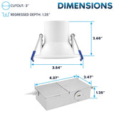 LUXRITE 3 Inch LED Recessed Ceiling Light with J-Box, CRI90, 8W, 5CCT Selectable 2700K - 5000K, 840 Lumens, Dimmable Canless Downlight, Wet Rated, IC Rated, ETL Listed (12 Pack)