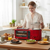 4-in-1 Multifunctional Breakfast Station, Electric Toaster Oven with Rice Cooker, Hot Pot, Sandwich Maker, Digital Controls,Compact Kitchen Appliance (Yellow)
