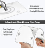 KLSKKJ 2 Pack Clear License Plate Covers and Frames, License Plate Protector Unbreakable Plastic Shields Tag Holder Fits Standard US Plates with Screws Caps