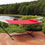 Sunnydaze Double Quilted Polyester Hammock with Detachable Pillow - 440-Pound Capacity - Red