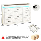 71" Wide 46" Tall Large Farmhouse 12 Drawers Dresser for Bedroom with LED Light and Power Outlets,Wood Rustic 12 Chests of Drawers for Closet,Tall Storage Dresser Organizer for Bedroom(White)