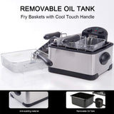 1700-Watt Stainless-Steel Triple Basket Electric Deep Fryer with Timer Free Extra Odor Filter, 4L/17-Cup | Silver Secura
