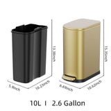 KSSKSS 2.6 Gallon Slim Bathroom Trash Can with Soft Close Foot Pedal, 10L Stainless Steel Garbage Can with Removable Liner Bucket, for Narrow Spaces, Bedroom, Gold