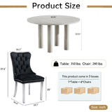 SSLine Faux Stone Round Dining Table Set for 4 w/Velvet Chair,Mars Pattern