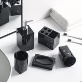 5-Piece Bathroom Counter Top Accessory Set - Dispenser for Liquid Soap or Lotion, Soap Dish, Toothbrush Holder and 2 Tumblers, Marble Pattern Resin (Ink Black)