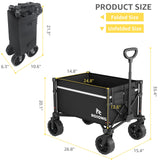 ROSONG Collapsible Wagon Cart with Wheels Foldable - Folding Utility Heavy Duty Wagons Carts for Grocery Sports Garden Shopping Camping Wheelbarrows (Black, 90L)