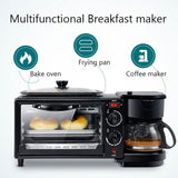 3-in-1 Electric Breakfast Station With 2l Cooking Pot, 9l Baking Area, Coffee Maker, 100-230°c Temperature Control & 30-min Timer, Ideal For Kitchen Use (black) Black