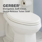Gerber Soft-Close Elongated Toilet Seat with Two Button Quick-Release, Top-Mount Installation, Non-Slip Bumpers, and Cover, Heavy-Duty Plastic, White, GC550130