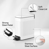 lim Bathroom Trash Can with Lid Soft Close, Step Pedal, 6 Liter / 1.6 Gallon Stainless Steel Trash Bin