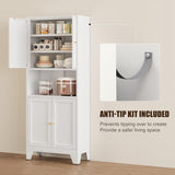 YAUWOH 69" Tall Metal Pantry Cabinet with Microwave Shelf,Microwave Storage Cabinet with 4 Doors & 3 Adjustable Shelves,Metal Cabinet with Storage for Kitchen Dining Room Living Room(1PC,White)