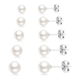 JINEAR 5 Pairs Pearl Earrings Set, Silver Pearl Stud Earrings for Women Dainty Small Multiple Piercing Wedding Earrings