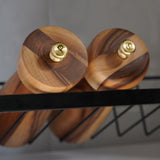 DeroTeno Salt and Pepper Mill Set with Tray, Adjustable Ceramic Grinder Salt Mill, Stainless Steel Grinder Pepper Mill, Acacia Wood, 20.5 cm/ 8 Inch Height, Bottom Dia 6 cm /2.36 inch