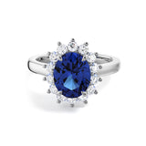 MSBLUE 3CT Lab Grown Blue Sapphire Halo Engagement Ring Silver Size 6.5
