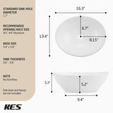 KES Bathroom Vessel Sink, 16" x 13" Oval Vessel Sink for Bathroom Vanity Countertop, Glossy White Ceramic Bowl Sink Egg Shape Above Counter, Modern Look, Crafted to Endure, BVS124
