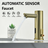Automatic Touchless Bathroom Sink Faucet - Sensor Motion Activated No-Touch Brass Faucet with Adjustable Temperature Control Handle for Home Vanity, Commercial, and Office Use (Short, Gold)