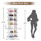 BrFoYu Rotating Shoe Rack 7 Tier Spinning Shoes Organizer Tower for 28-32 Pairs Lazy Susan 360 Revolving Shoe Storage Cabinet Rotate Shoe Handbag Rack Round Carousel for Closet, Bedroom (White)