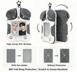 DegoCyhton Photocard Holder, Kpop Photo Card Keychain, 2 Pack 3 Inch, Clear PVC Window, Anti-Shed Plush Design, 360 Rotating Hook, for Teen Girls Student Campus Backpack Pendant & Card Protection