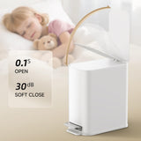 TIPGO Small Bathroom Trash Can with Lid Soft Close, Step Pedal, 1.3 Gallon / 5 Liter Stainless Steel Slim Garbage Can for Office, Diaper Waste Basket with Removable Inner Bucket (White)