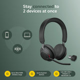 Jabra Evolve2 65 Bluetooth Wireless Headset with Mic for Calls and Music, Dual-Ear Headphones with USB-C Adapter and Charging Stand, Up to 37 Hours Battery, Works with Microsoft Teams, Black
