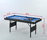 KEIKI 5.3FT Foldable Pool Table for Small Spaces, Portable Billiards Table with Cue Sticks & Balls, Indoor Game Table for Home, Blue & Black