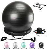 NEUMEE Yoga Ball Chair with 65cm Exercise Ball & 2 Resistance Bands, Stability Base for Home Office, Yoga, Pilates & Fitness, Balance Ball for Posture, Core Strength & Low Impact Workouts (Black)