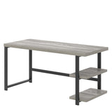 FOLUBAN Computer Desk, Modern Home Office Desk with Shelves, Wood Writing Study Gaming Table for Living Room Bedroom, Light Grey, 53 inch