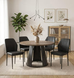 HIPIHOM 47.2” Round Dining Table Set for 4 Modern Wood Table with 4 Upholstered Leather Chairs, Metal Pedestal Base, Space-Saving Kitchen & Dining Furniture for Small Apartments and Compact Spaces
