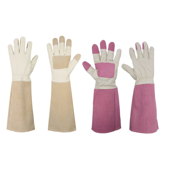 2 Pairs: Rose Pruning Gloves for Men & Women, Beige (XL),Pink (M) Long Thorn Proof Gardening Gloves