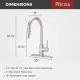 Pfister Stellen Kitchen Faucet with Pull Down Sprayer Single Handle High Arc Stainless Steel Finish 3 Water Settings Modern Sink Faucet for 1 or 3 Hole Installation LG529SAS
