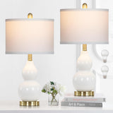 Rinweey Double Gourd Ceramic Table Lamps Set of 2, Modern White Bedside Lamps for Night Stand, Contemporary Nightstand Lamps for Bedroom Living Room (Bulb Included)