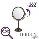 JERDON Two-Sided Tabletop Makeup Vanity Mirror - 10X-1X Magnification & Swivel Design - 6-Inch Diameter Portable Mirror - Bronze Finish - Model JP910BZP